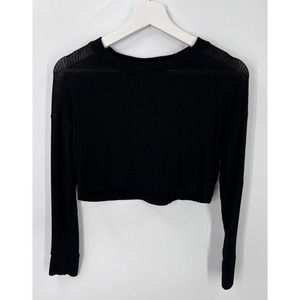 Beyond Yoga Ribbed Boxy Crop Long Sleeve Pullover Stretchy Knit Black Women's XS
